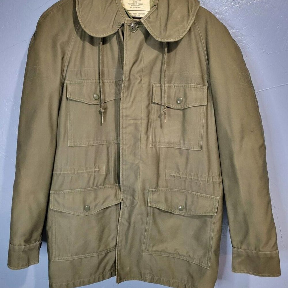 USAF Green Cold Weather Field Jacket OG 107 - Men's Small S Long Coat - Vintage